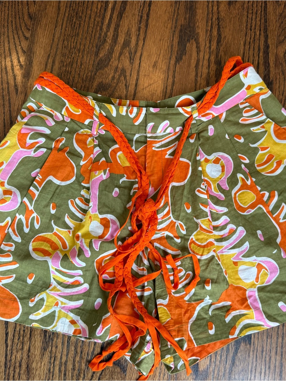 Poupette St. Barth High Waist Printed Shorts in Olive, Orange, Yellow & Pink